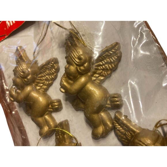Set of 6 Vintage Copper Plastic Cherub Angel Ornaments Playing Instruments - Picture 4 of 5